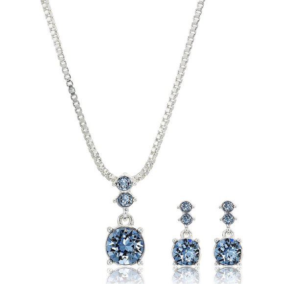 NEW NINE WEST Women's Boxed Necklace/Pierced Earrings Set, Silver/Blue, … - Picture 1 of 5